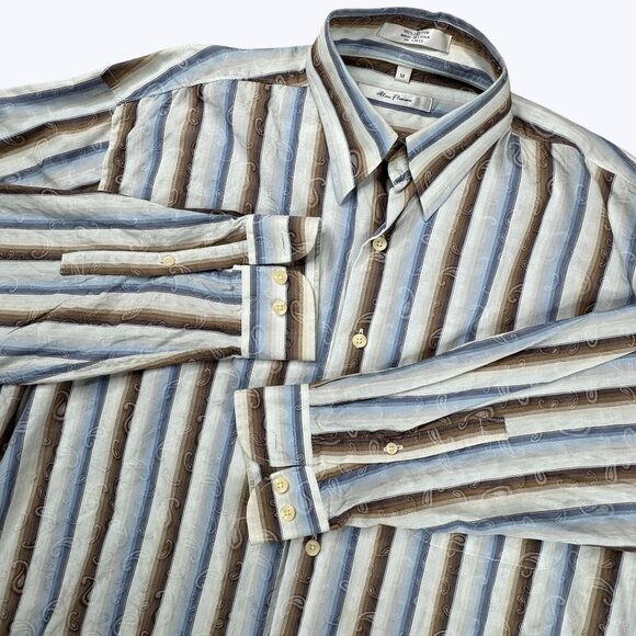 Alan Flusser Men's Shirt Size Medium Long Sleeve Button Front Paisley and stripe - Picture 1 of 7